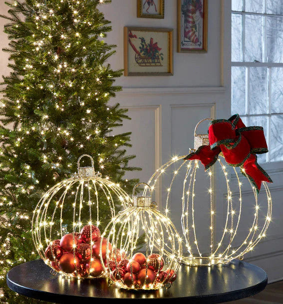 Kit 3 Bolas Natalinas Decorativas Com Led